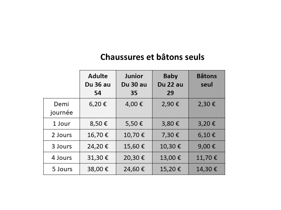 Tarif chaussure seul et baton