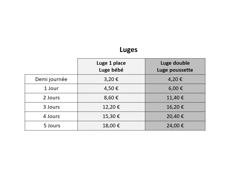 Tarif luges