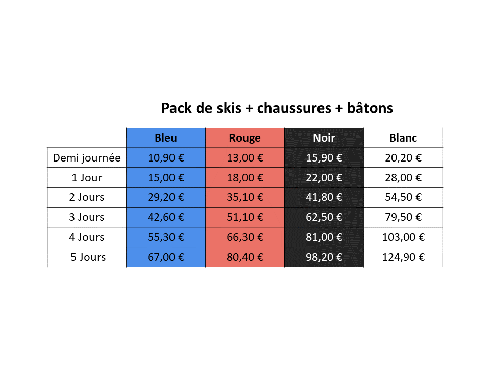 Tarif pack adulte