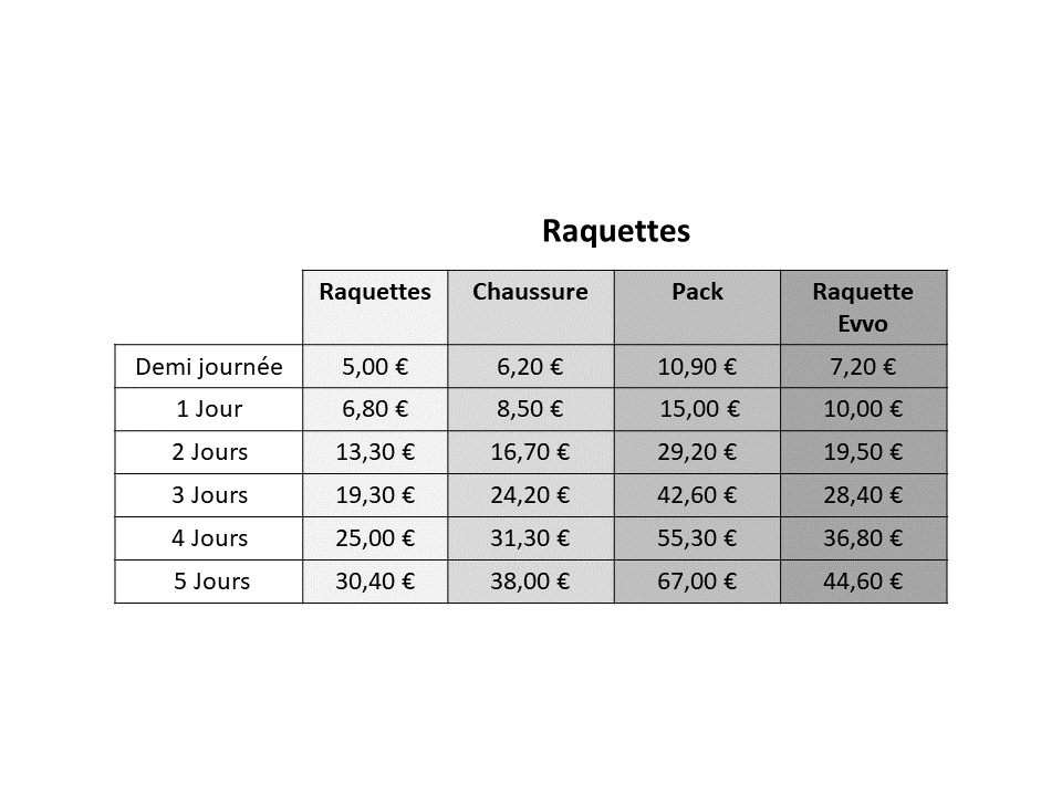 Tarif raquettes