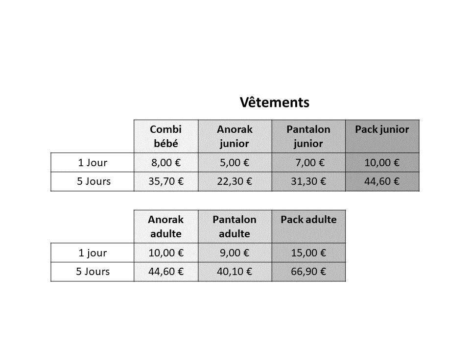 tarif vetement